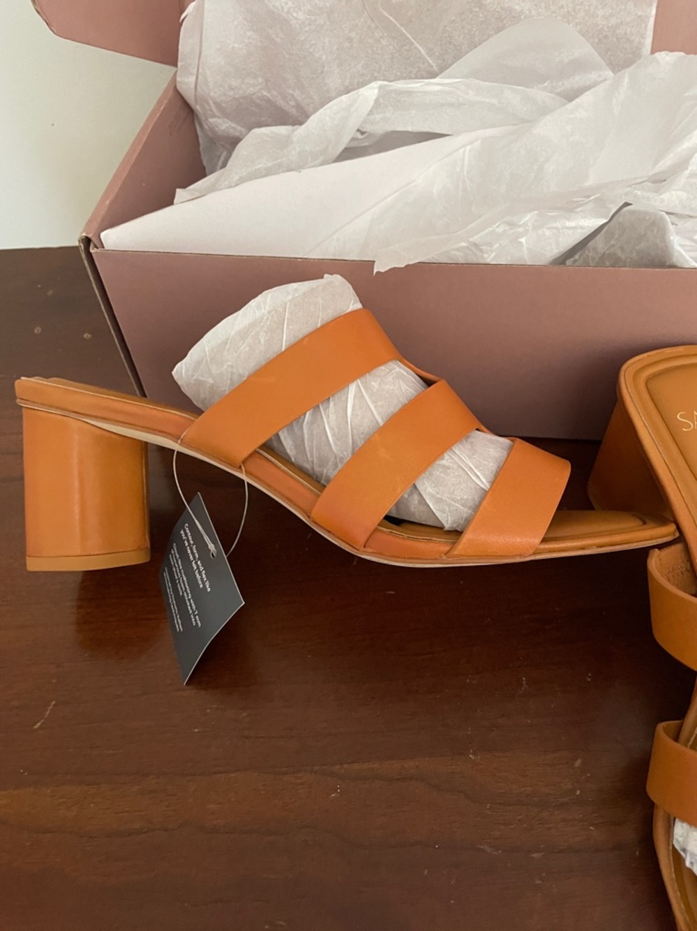 Franco Sarto Carly Flex Women's Tan Leather Triple-Strap Slide Mules NEW
